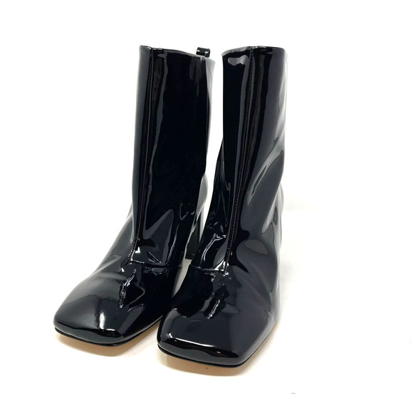 Good American Black Patent Leather Boots Size 5.5 Square Toe GA165P-X - Picture 1 of 9